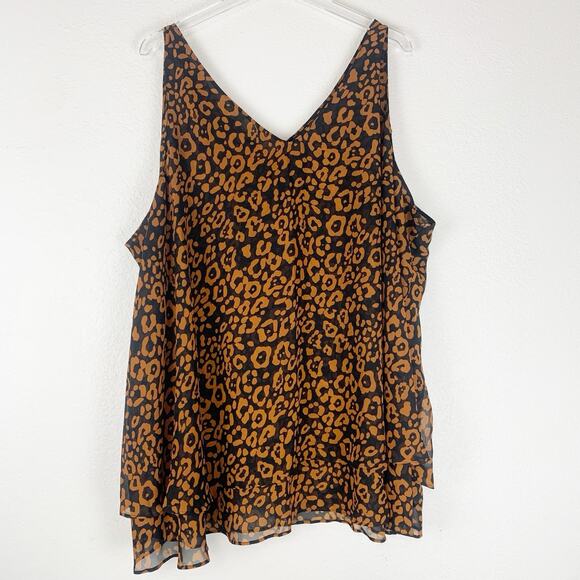 Lane Bryant Top Womens 28 Animal Print Sleeveless Blouse Flowy Tank‎ V-Neck - Picture 1 of 8